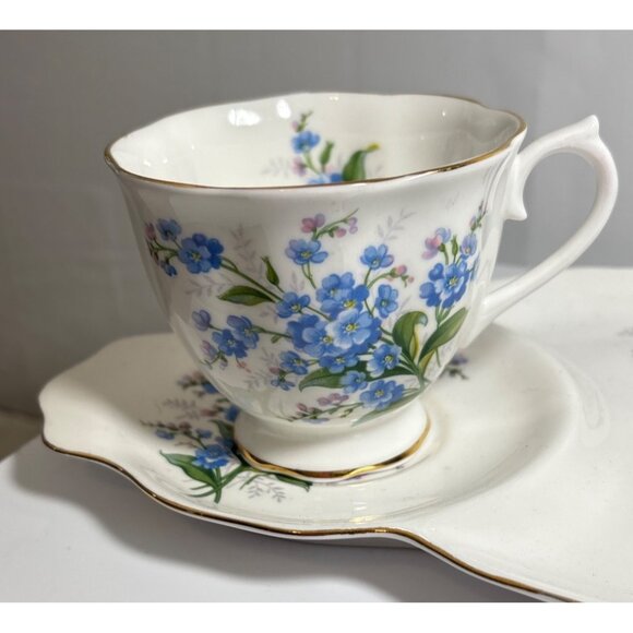 Royal Albert Bone China Forget-Me-Not Creamer Sugar Bowl Tea Cup Snack Plate Set - Picture 11 of 16